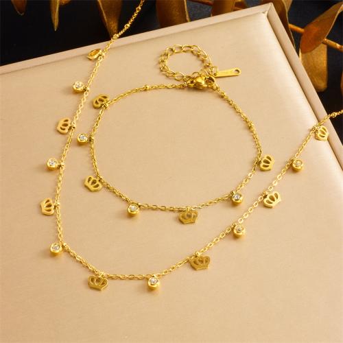 Rhinestone Stainless Steel Jewelry Set 304 Stainless Steel plated & for woman & with rhinestone golden Sold By Set