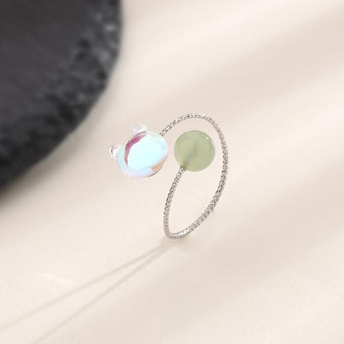 Brass Finger Ring with Moonstone plated Imitation Hetian Jade & for woman platinum color Sold By PC