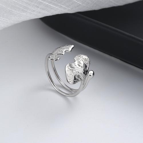 Brass Finger Ring Ginkgo Leaf plated for woman platinum color Sold By PC