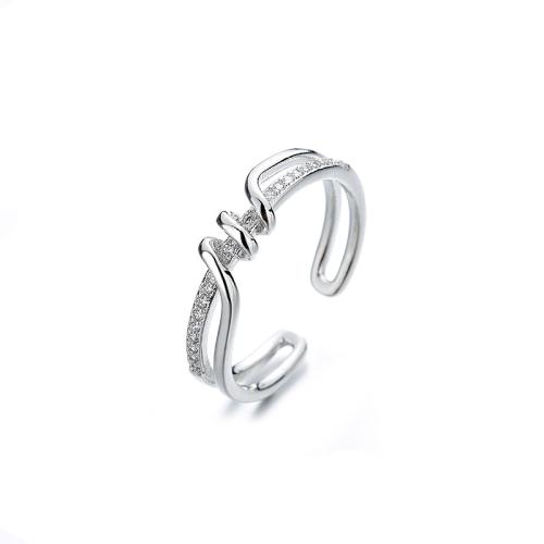 Cúbicos Circonia Micro Pave anillo de latón, metal, chapado, micro arcilla de zirconia cúbica & para mujer, color de platina, Vendido por UD