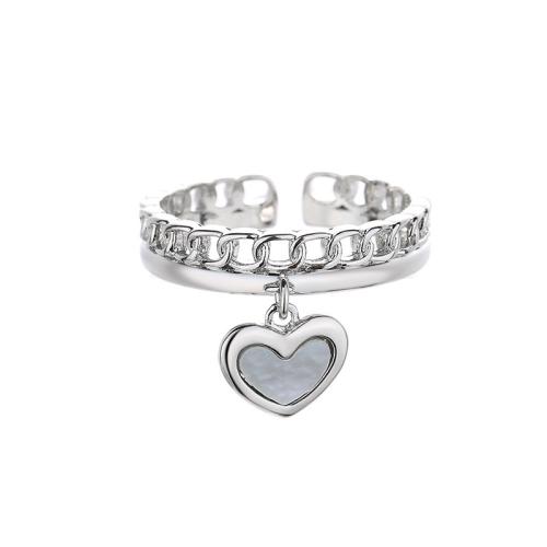 Brass Finger Ring with Shell Heart plated for woman platinum color Sold By PC