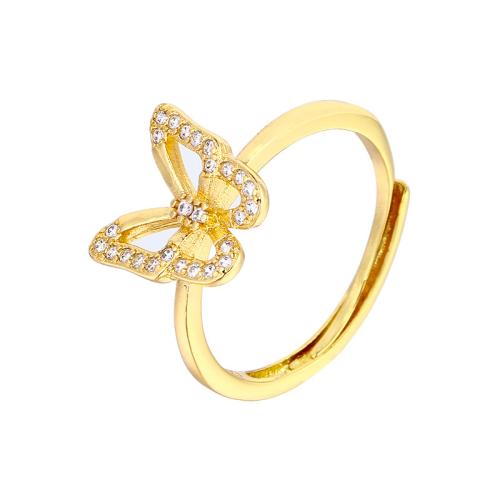 Cúbicos Circonia Micro Pave anillo de latón, metal, Mariposa, chapado, micro arcilla de zirconia cúbica & para mujer, más colores para la opción, Vendido por UD