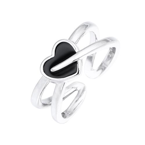 Brass Finger Ring Heart plated for woman & epoxy gel platinum color Sold By PC