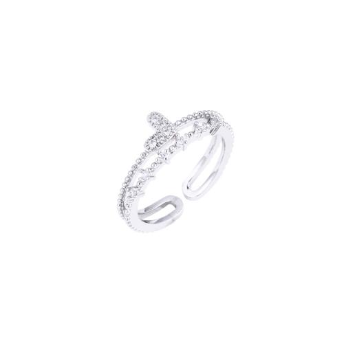 Kubieke Circonia Micro Pave Brass Ring, Messing, plated, micro pave zirconia & voor vrouw, platina kleur, Verkocht door PC