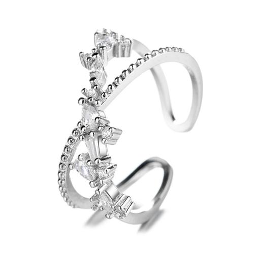 Kubieke Circonia Micro Pave Brass Ring, Messing, plated, micro pave zirconia & voor vrouw, platina kleur, Verkocht door PC