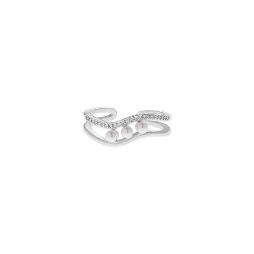 Cúbicos Circonia Micro Pave anillo de latón, metal, con Shell Pearl, chapado, micro arcilla de zirconia cúbica & para mujer, más colores para la opción, Vendido por UD