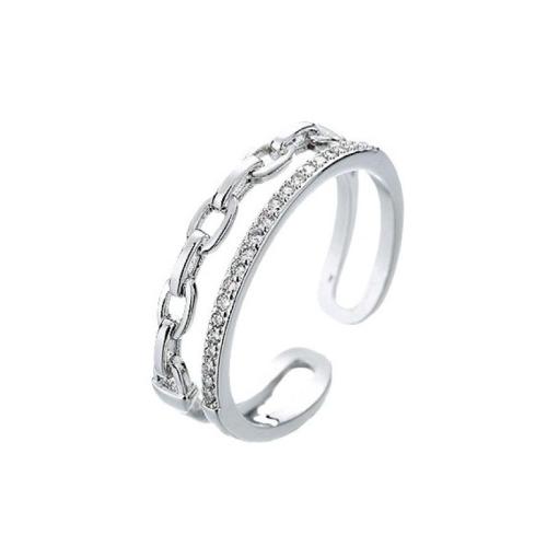 Cubique anneau en laiton Circonia Micro Pave, Placage, pavé de micro zircon & pour femme, couleur platine, Vendu par PC