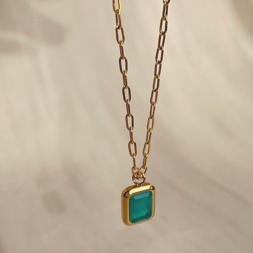 Stainless Steel Jewelry Necklace 304 Stainless Steel with Emerald plated for woman Length 51-80 cm Sold By PC