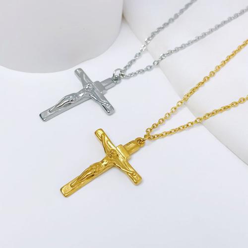 Stainless Steel smycken halsband, 304 rostfritt stål, Cross, plated, för kvinna, fler färger för val, Längd 51-80 cm, Säljs av PC