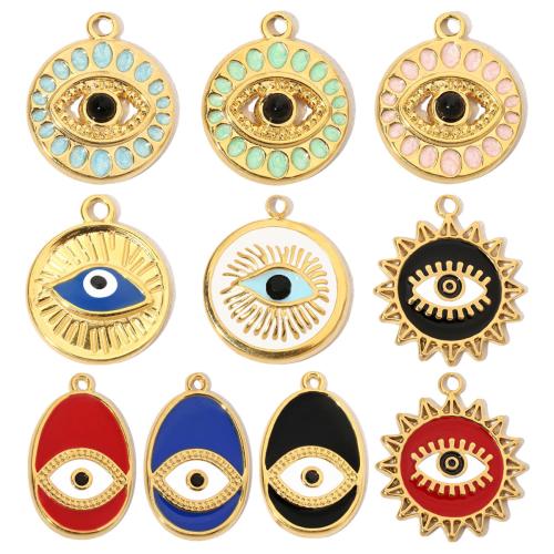 Evil Eye Pendants 304 Stainless Steel Vacuum Ion Plating & DIY & evil eye pattern & enamel Sold By Bag