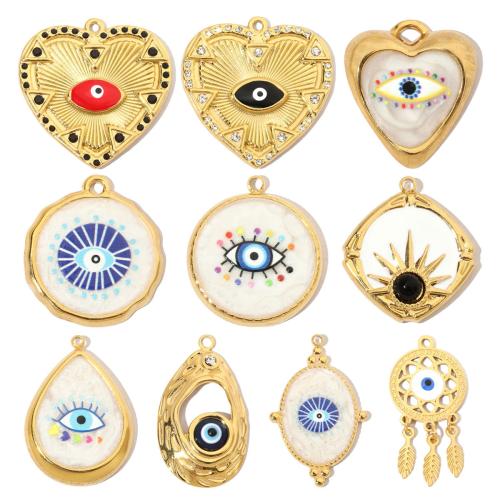 Evil Eye Pendants 304 Stainless Steel Vacuum Ion Plating & DIY & evil eye pattern & enamel & with rhinestone Sold By Bag