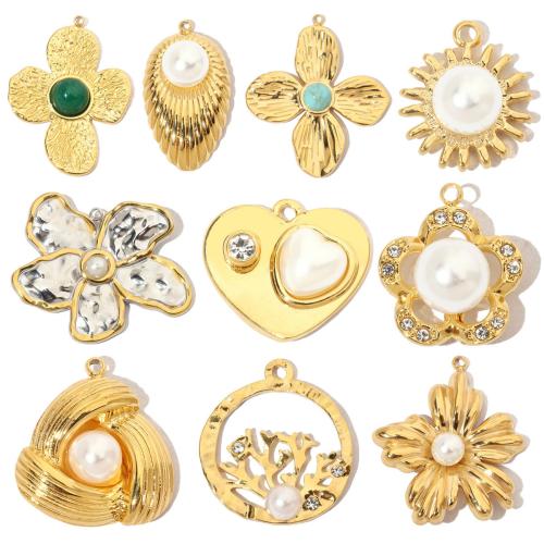 Stainless Steel Pendants 304 Stainless Steel with ABS Plastic Pearl & Gemstone Vacuum Ion Plating & DIY & with rhinestone Sold By Bag