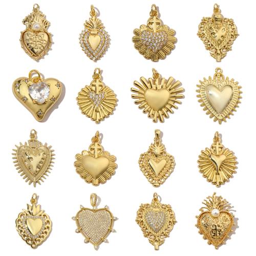 Cubic Zirconia Micro Pave Brass Pendant with ABS Plastic Pearl Heart gold color plated DIY & micro pave cubic zirconia nickel lead & cadmium free Sold By Bag