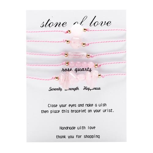 Quartz Bracelets Wax Cord with Rose Quartz handmade 5 pieces & Adjustable & fashion jewelry & for woman pink Sold By Set