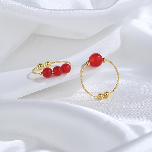 Messing Fingerring, mit Roter Achat, plattiert, für Frau, Goldfarbe, verkauft von PC