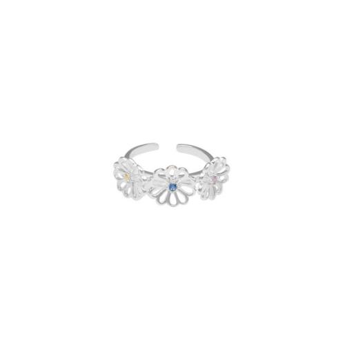 Cúbicos Circonia Micro Pave anillo de latón, metal, Pétalos, chapado, micro arcilla de zirconia cúbica & para mujer, color de platina, Vendido por UD