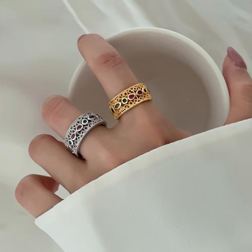 Kubieke Circonia Micro Pave Brass Ring, Messing, plated, micro pave zirconia & voor vrouw, meer kleuren voor de keuze, Verkocht door PC