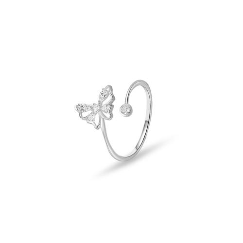 Cúbicos Circonia Micro Pave anillo de latón, metal, Mariposa, chapado, micro arcilla de zirconia cúbica & para mujer, color de platina, Vendido por UD