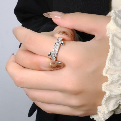 Kubisk Circonia Micro bane messing Ring, Butterfly, forgyldt, Micro Pave cubic zirconia & for kvinde, platin farve, Solgt af PC