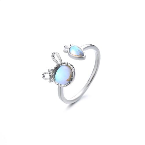 Brass Finger Ring with Moonstone plated for woman platinum color Sold By PC