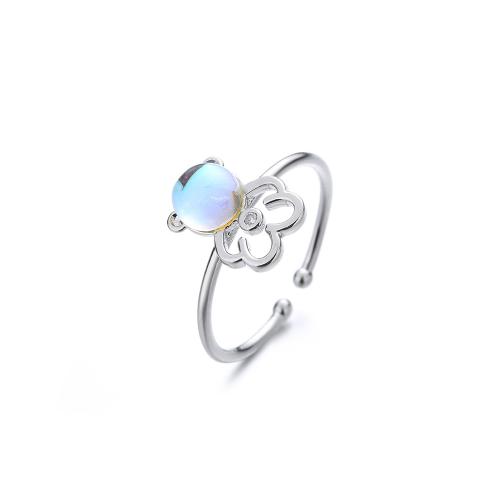 Cubique anneau en laiton Circonia Micro Pave, avec Moonstone, ours, Placage, pavé de micro zircon & pour femme, couleur platine, Vendu par PC