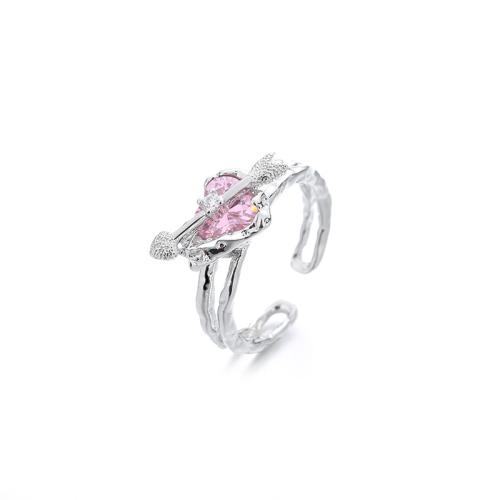 Cubic Zirconia Micro Pave Brass Ring Heart plated micro pave cubic zirconia & for woman platinum color Sold By PC