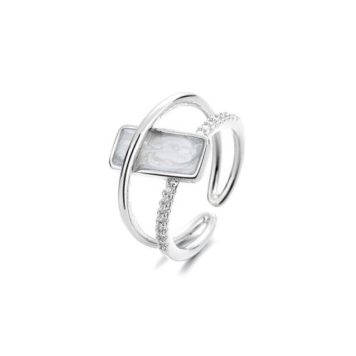 Cubic Zirconia Micro Pave Brass Ring plated micro pave cubic zirconia & for woman & epoxy gel platinum color Sold By PC