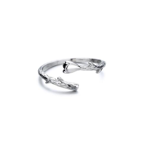 Mässing Finger Ring, Kronblad, plated, för kvinna, platina färg, Säljs av PC