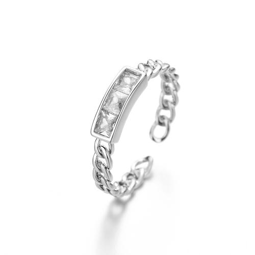 Kubieke Circonia Micro Pave Brass Ring, Messing, plated, micro pave zirconia & voor vrouw, platina kleur, Verkocht door PC