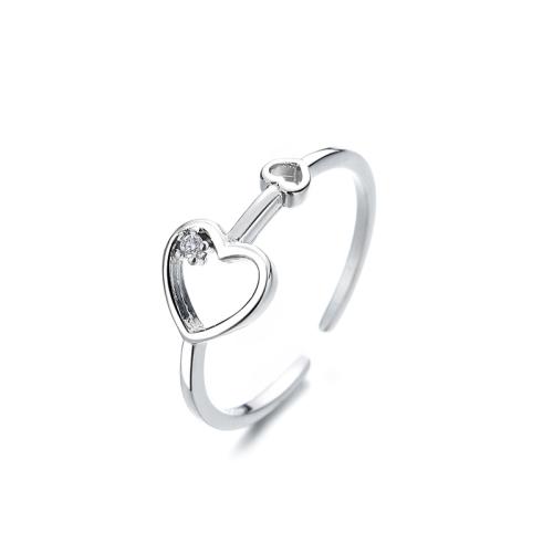 Cúbicos Circonia Micro Pave anillo de latón, metal, Corazón, chapado, micro arcilla de zirconia cúbica & para mujer, color de platina, Vendido por UD