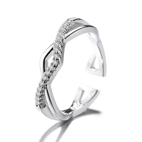 Cúbicos Circonia Micro Pave anillo de latón, metal, chapado, micro arcilla de zirconia cúbica & para mujer, color de platina, Vendido por UD