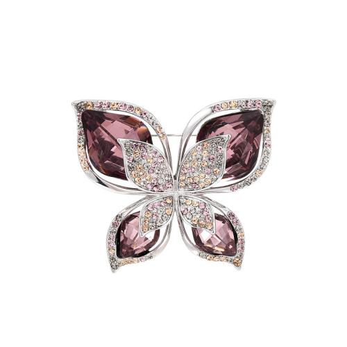 Crystal broche, Messing, met Oostenrijks kristal, plated, micro pave zirconia & voor vrouw, zilver, 40x47mm, Verkocht door PC