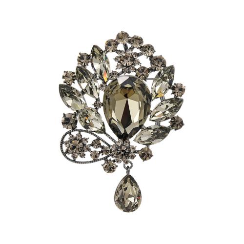 Crystal broche, Messing, met Oostenrijks kristal, plated, micro pave zirconia & voor vrouw, zilver, 67x47mm, Verkocht door PC