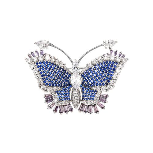 Fashion Broche Sieraden, Messing, micro pave zirconia & voor vrouw, zilver, 33x44mm, Verkocht door PC