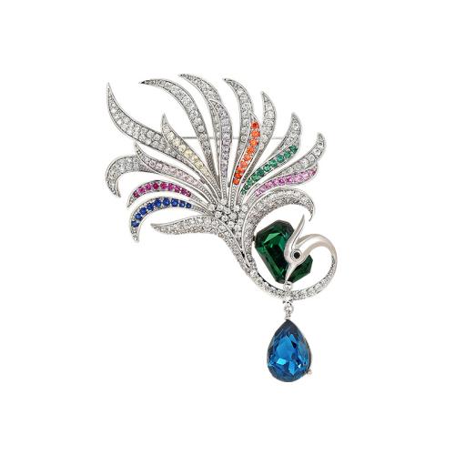 Fashion Broche Sieraden, Messing, micro pave zirconia & voor vrouw, zilver, 72x51mm, Verkocht door PC