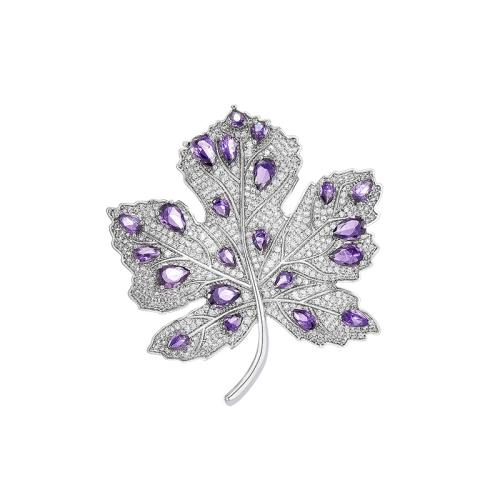 Fashion Broche Sieraden, Messing, plated, micro pave zirconia & voor vrouw, zilver, 50x47mm, Verkocht door PC