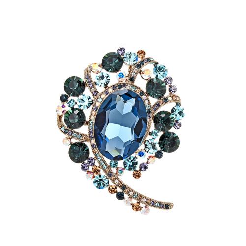 Crystal Brooch Brass with Austrian Crystal plated micro pave cubic zirconia & for woman golden Sold By PC