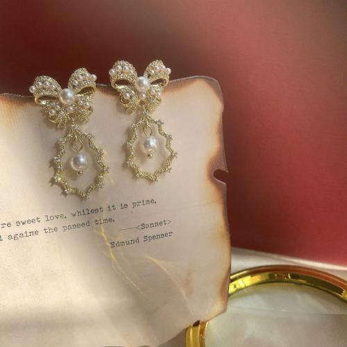 Zinc Alloy Drop Earrings gold color plated fashion jewelry & for woman & with rhinestone nickel lead & cadmium free Sold By Pair