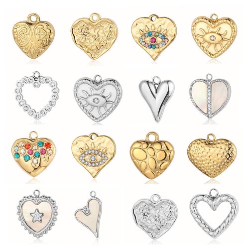 Stainless Steel Heart Pendants 304 Stainless Steel with Shell Vacuum Ion Plating DIY & with rhinestone Sold By Bag