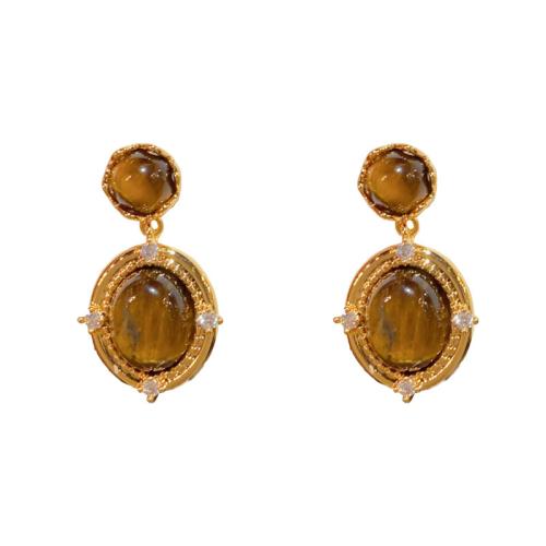 Pendientes de Gota en Latón, metal, con Piedras preciosas, chapado en color dorado, Joyería & con diamantes de imitación, dorado, libre de níquel, plomo & cadmio, 13.90x25.10mm, Vendido por Par