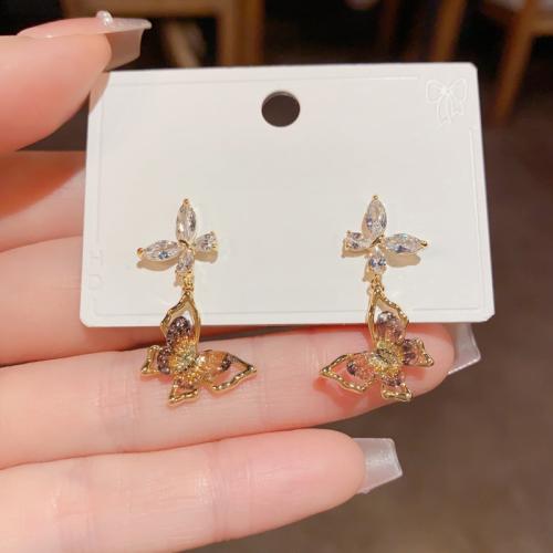 Pendientes de Gota en Latón, metal, chapado en color dorado, Joyería & con diamantes de imitación, dorado, libre de níquel, plomo & cadmio, 15.80x29.90mm, Vendido por Par