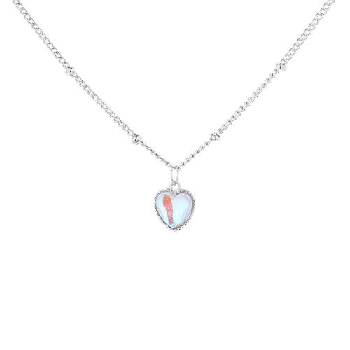 Collier en laiton, avec Moonstone, avec 5CM chaînes de rallonge, coeur, Placage, pour femme, couleur platine, Longueur Environ 40 cm, Vendu par PC