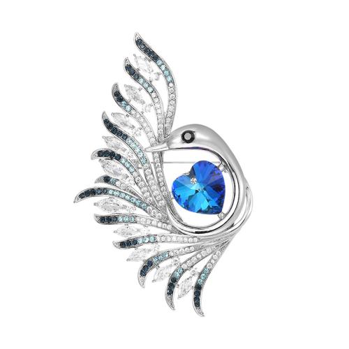 Crystal broche, Messing, met Oostenrijks kristal, plated, micro pave zirconia & voor vrouw, zilver, 94x58mm, Verkocht door PC