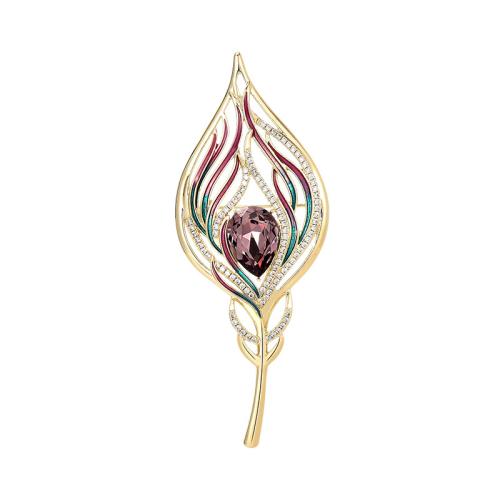 Crystal Brooch Brass with Austrian Crystal plated micro pave cubic zirconia & for woman golden Sold By PC