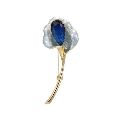 Crystal broche, Messing, met Oostenrijks kristal, plated, micro pave zirconia & voor vrouw & glazuur, gouden, 57x23mm, Verkocht door PC