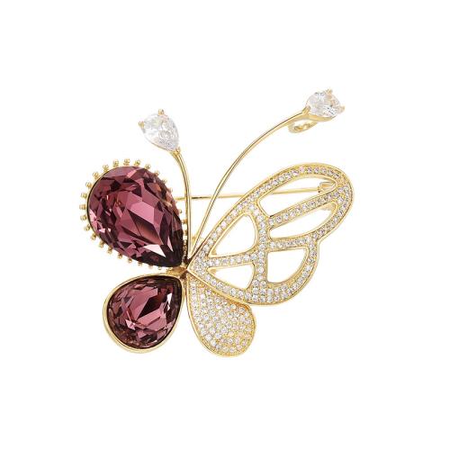 Cubic Zirconia Brooch Brass plated micro pave cubic zirconia & for woman golden Sold By PC