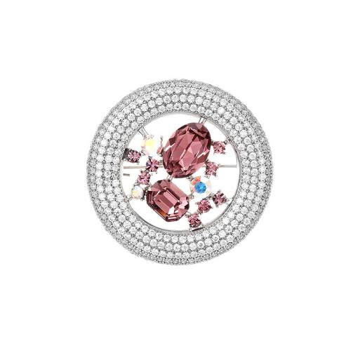 Crystal Brooch Brass with Austrian Crystal plated micro pave cubic zirconia & for woman silver color Sold By PC