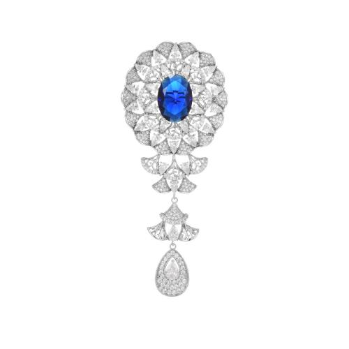 Crystal Brooch Brass with Austrian Crystal plated micro pave cubic zirconia & for woman silver color Sold By PC