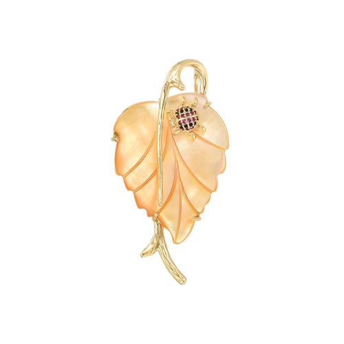 Messing Broche, met Schelp, plated, mode sieraden & voor vrouw, gouden, 51x27mm, Verkocht door PC