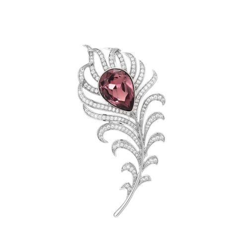 Broche cristal, laiton, avec Cristal autrichien, Placage, bijoux de mode & pour femme, argent, 72x33mm, Vendu par PC